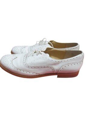 Blake Scott Kate Vintage Laser Cut All Leather White Oxford Loafers lace up 7.5